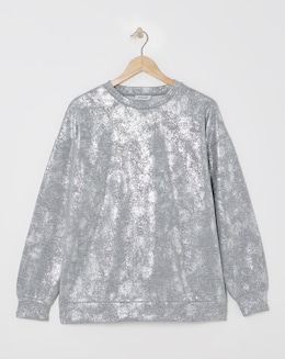 Grey Marl &amp; Silver Distressed Foil Sweatshirt