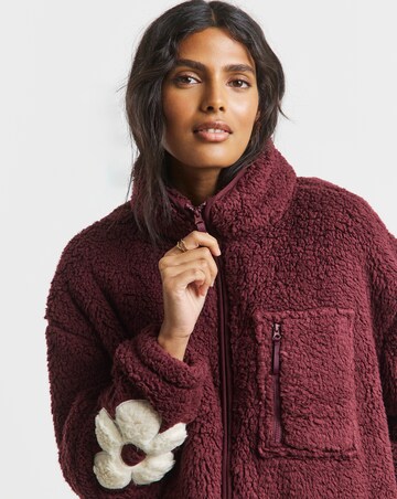 Burgundy Sherpa Teddy with Flower Sleeve Detail