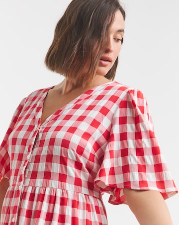 Simply Be Red/White Gingham Button Through Midi Dress