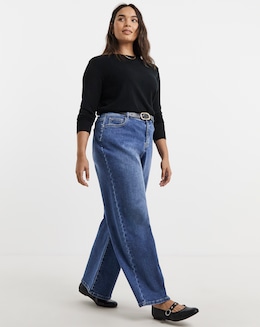 Mid Wash Cosy Feel Soft Stretch Wide Leg Jeans
