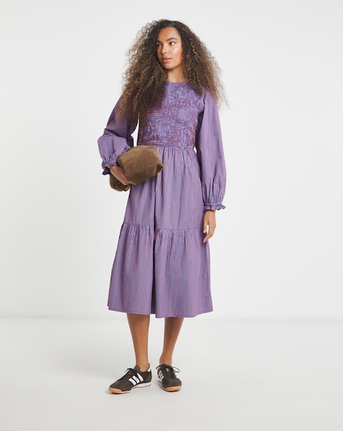 Neon Rose Shirred Detailed Midaxi Dress