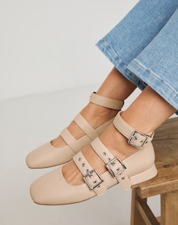 Garcelle Multi Strap Buckle Block Heel Shoes - Extra Wide Fit (EEE)