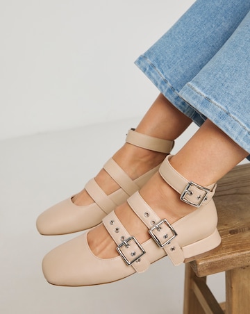 Garcelle Multi Strap Buckle Block Heel Shoes - Wide Fit (E)