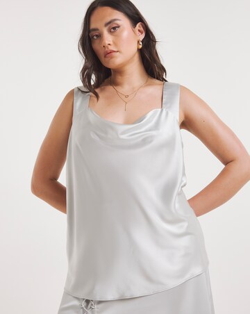 Silver Satin Cowl Neck Cami Top