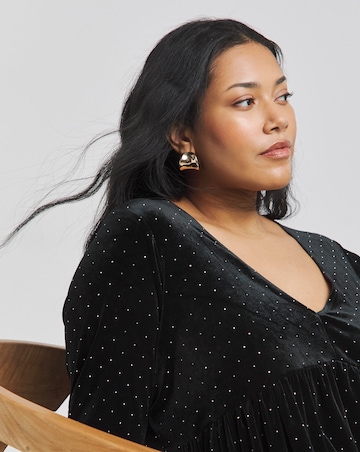 Black Velour Hotfix Smock Dress
