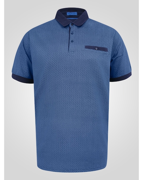 D555 Big And Tall Murray Allover Printed Jacquard Collar Polo With Pocket - Blue