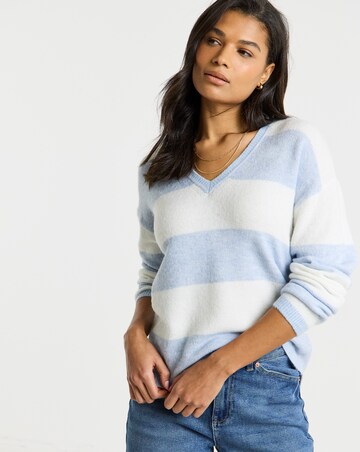 Simply Be Blue Stripe V-Neck Jumper