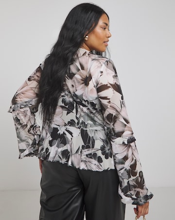 Joanna Hope Mesh Ruffle Blouse