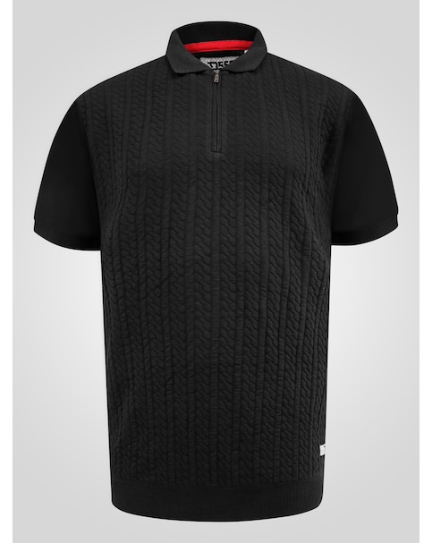 D555 Big And Tall Kennedy Cable Knitted Polo With Quarter Neck Zip -Black