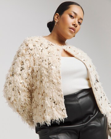 Joanna Hope Faux Feather Sequin Jacket