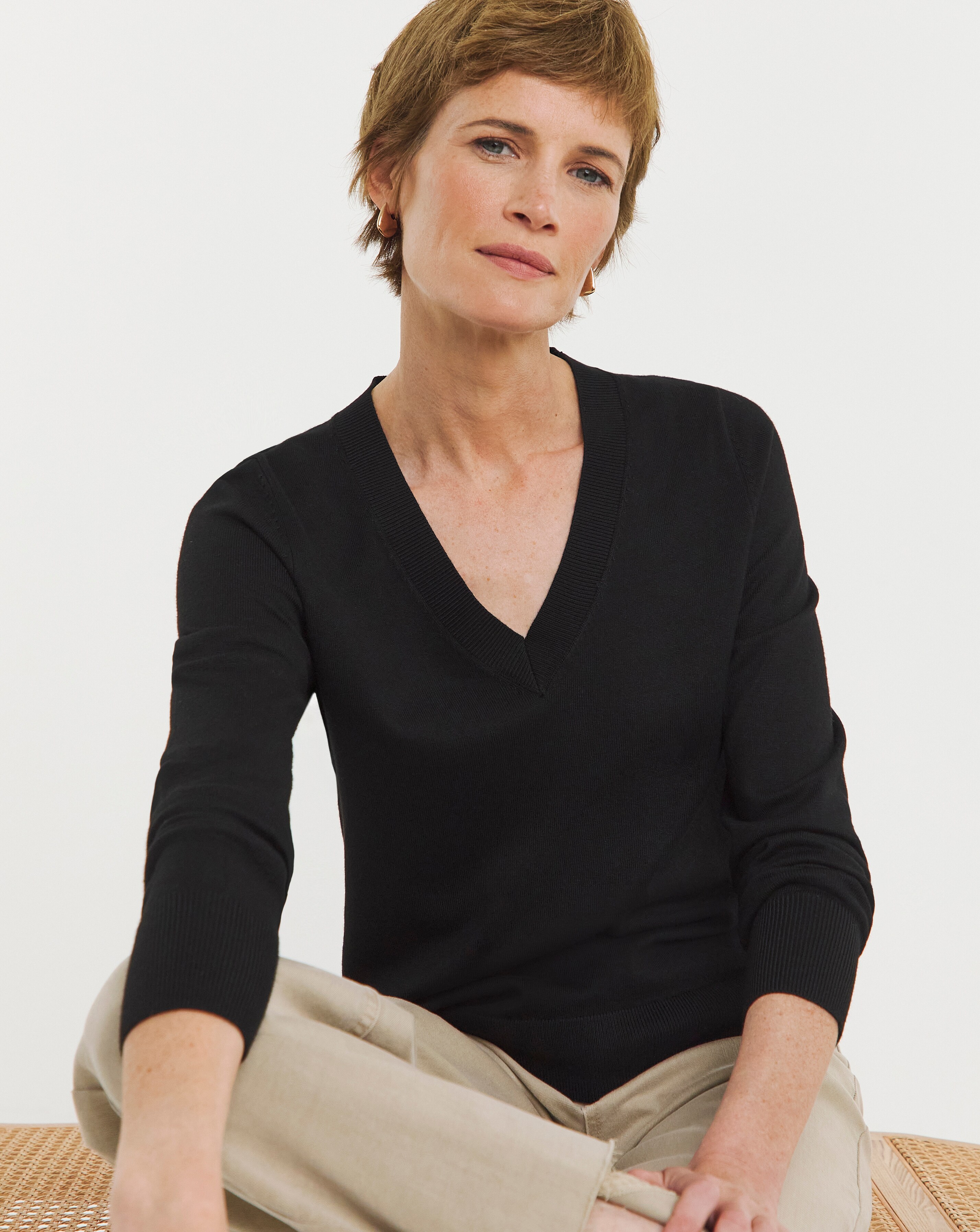 Fine Knit Black V Neck Jumper