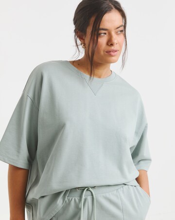 Simply Be Sage Short Sleeve Sweatshirt with Rib Detail