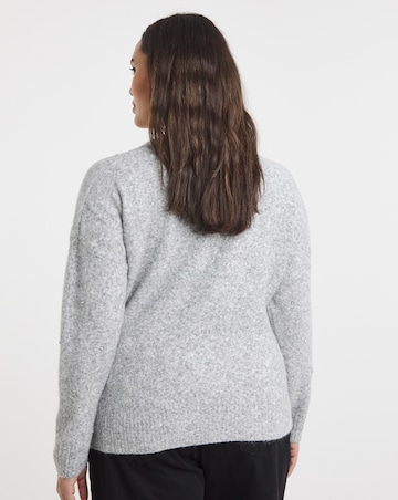 Simply Be Brushed Yarn Grey Marl Diamante Ballet Wrap Cardigan