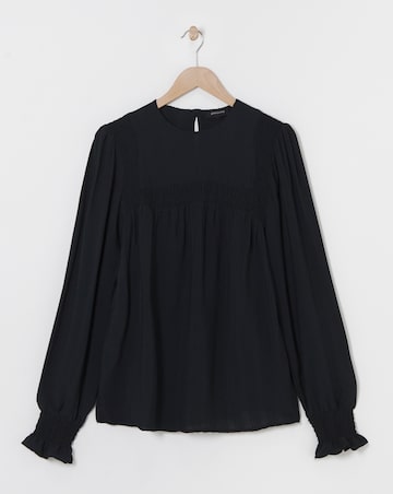 Black Volume Sleeve Textured Top