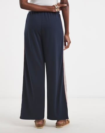 Navy Stretch Ponte Side Stripe Wide Leg Trouser