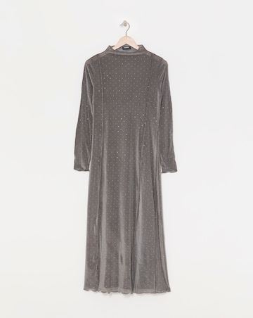 Grey Embellished Diamante Mesh Midaxi Dress
