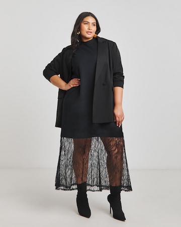 Black 2 in 1 T-Shirt Dress With Lace Midi Skirt