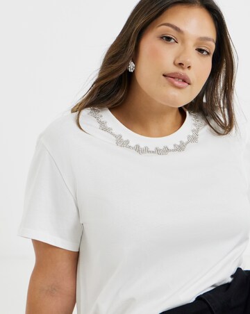White Heart Diamante Embellished Crew Neck T-Shirt