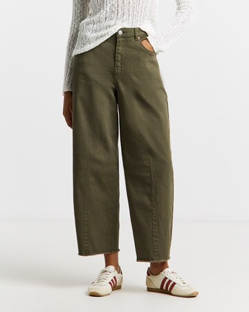 Olive Comfort Stretch Dart Detail Barrel Leg Jeans