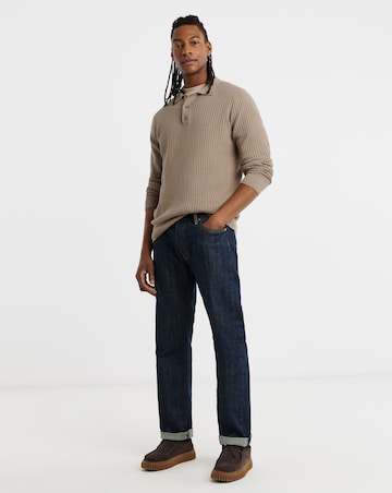Textured Long Sleeve Knitted Polo