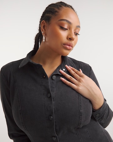 Black Denim Button Through Maxi Dress
