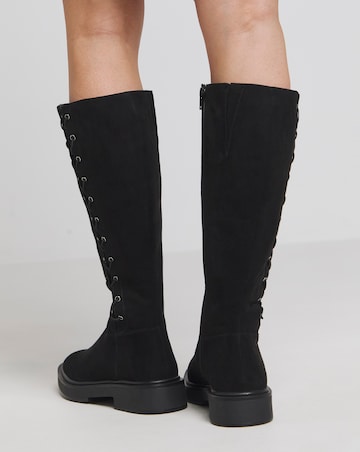 Farley Side Lace Up Flat Knee High Boots - Extra Wide Fit (EEE) Super Curvy Calf
