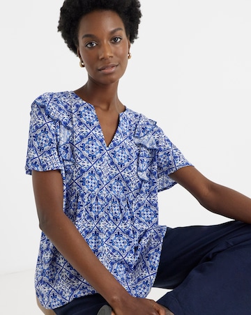 Crinkle Tie Front Short Sleeve Blouse