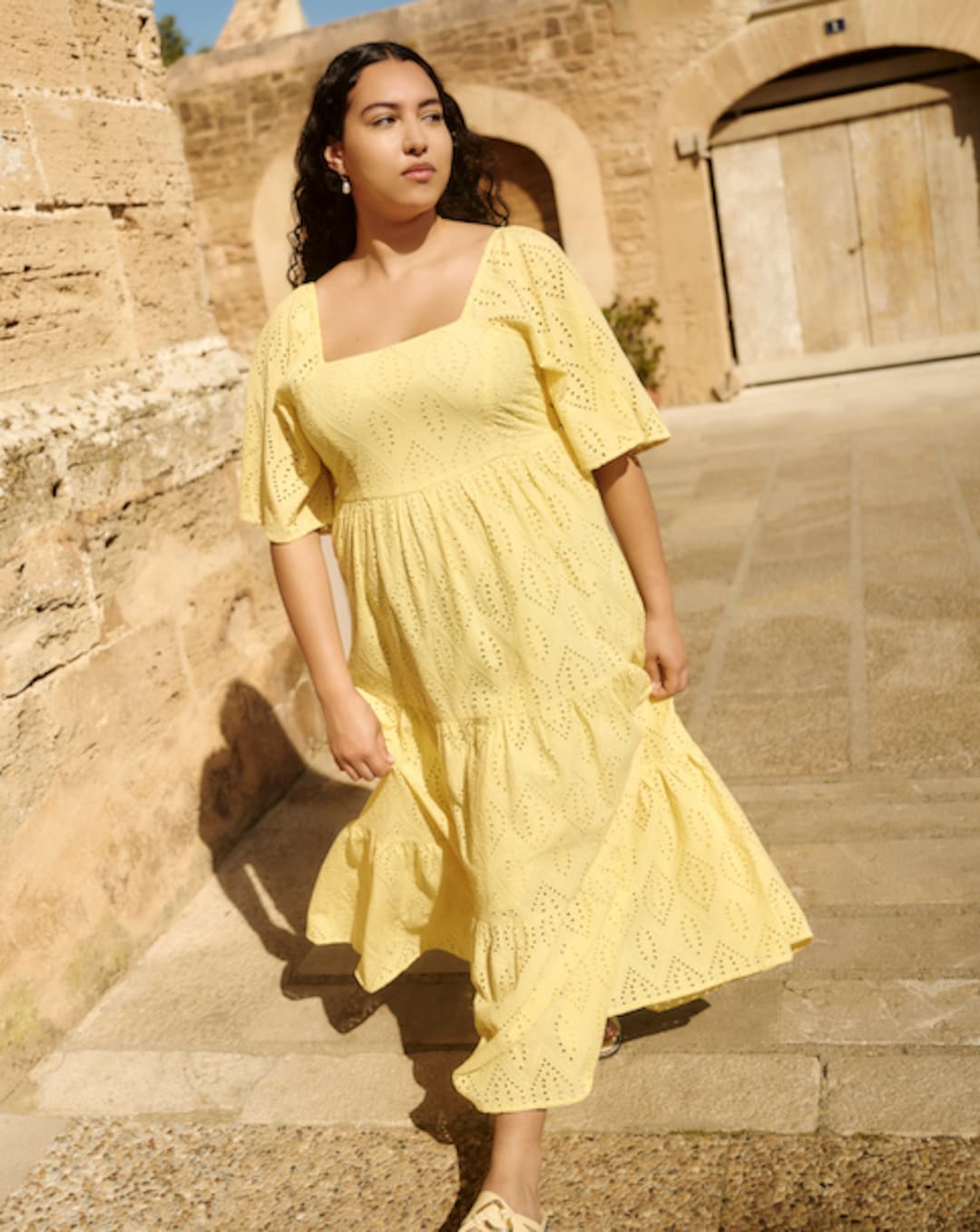 slim fit dress slacks Bright Yellow Paneled Women A-Line Summer Leather Dress Custom / Black main image 1