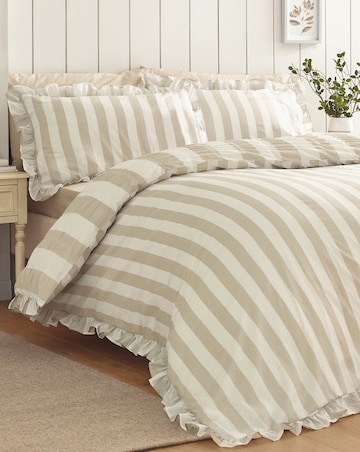 Catherine Lansfield Seersucker Frill Stripe Duvet Cover Set