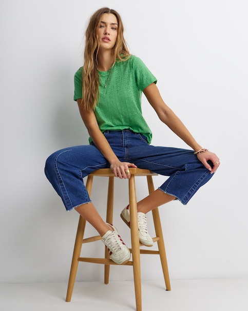Green All Over Stretch Broderie Short Sleeve T-Shirt
