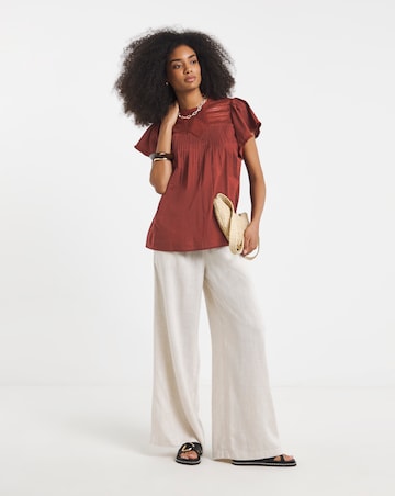 Rust Angel Sleeve Lace Insert Blouse