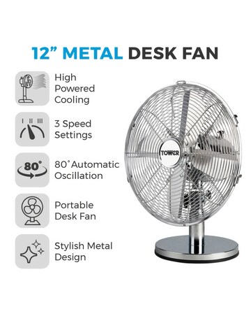 Tower 12 Silver Chrome Metal Desk Fan
