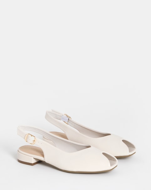 Skylark Flat Peep Toe Slingback Shoes - Wide Fit (E)