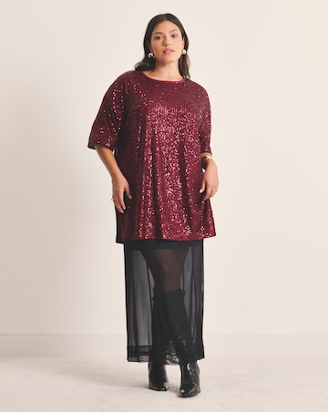 Burgundy Linear Sequin Oversized T-Shirt