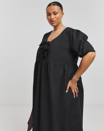 Black Bow Front Midaxi Dress With Pockets