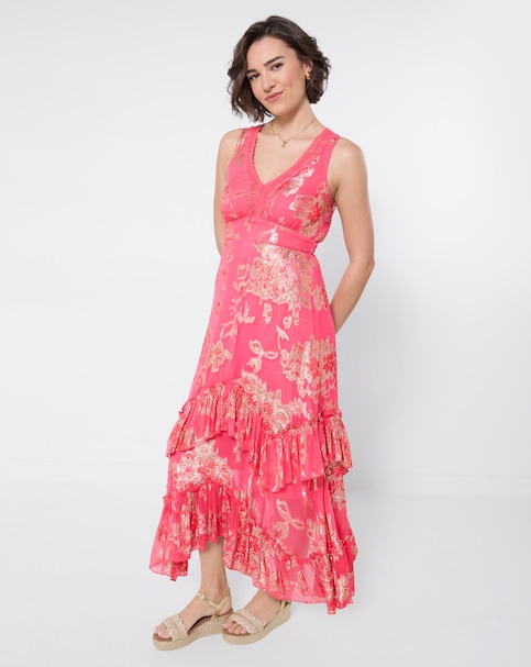 Joe Browns Juliette Jacquard Lace Trim Maxi Dress - Pink