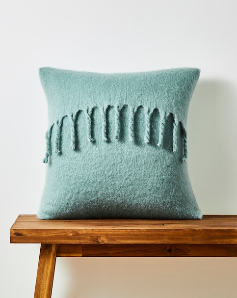 Faux Mohair Fringed Cushion - Green