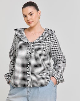 Simply Be Gingham Ruffle Button Through Blouse