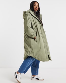 Khaki Borg Lined Flat Padded Parka