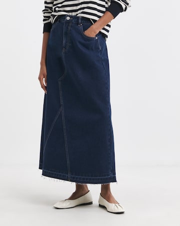 Pure Cotton Raw Edge A Line Denim Skirt