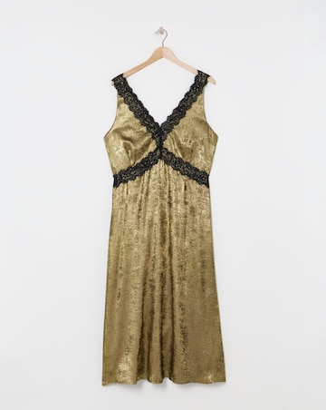 Gold Lace Trim Slip Dress