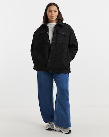 Black Plush Teddy Pocket Shacket