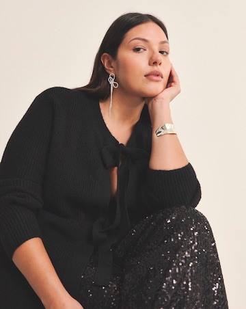 Cosy Yarn Black Tie Front Bow Cardigan
