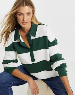 Stripe Polo Neck Sweatshirt