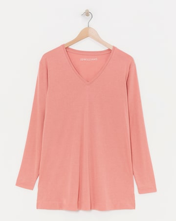 Dusty Peach V-Neck Split Hem Slouch T-Shirt