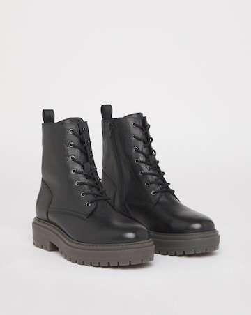 Serena Leather Chunky Lace Up Boots - Extra Wide Fit (EEE)