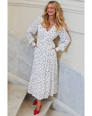 Sosandar Spot Flare Tie Waist Detail Dress