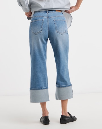 Blue Straight Crop Turn Up Jeans