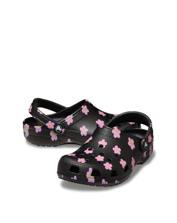 Crocs Black/Pink Classic Flower Clog - Standard Fit