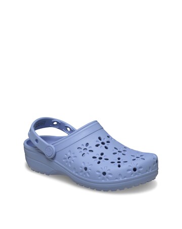 Crocs Blue Haze Classic Floral Cut Out Clog - Standard Fit